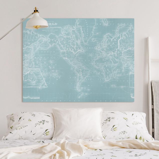 Canvas schilderijen World Map In Ice Blue