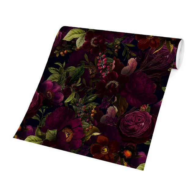 Patroonbehang Purple Blossoms Dark