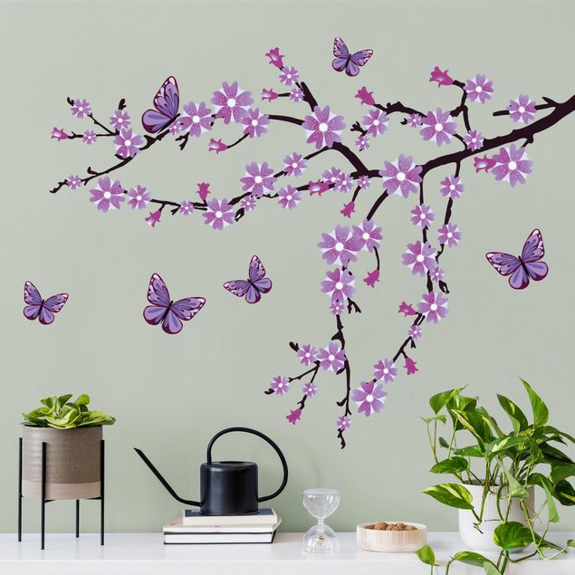 Muurstickers dieren Purple flower branch
