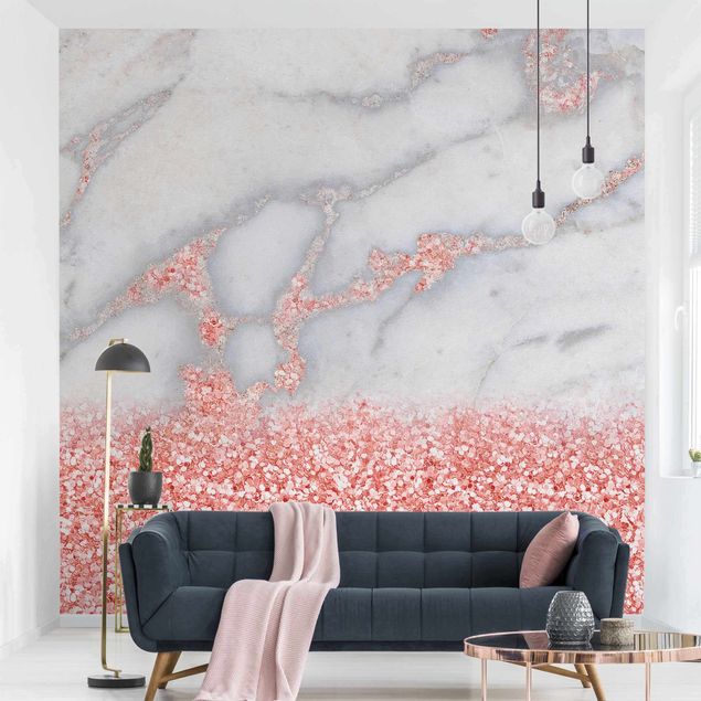 Fotobehang Marble Look With Pink Confetti