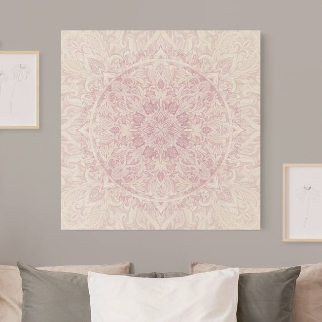 Natuurlijk canvas schilderijen Mandala Watercolour Ornament Pink