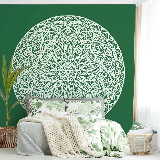 Fotobehang Mandala Ornament Green Backdrop