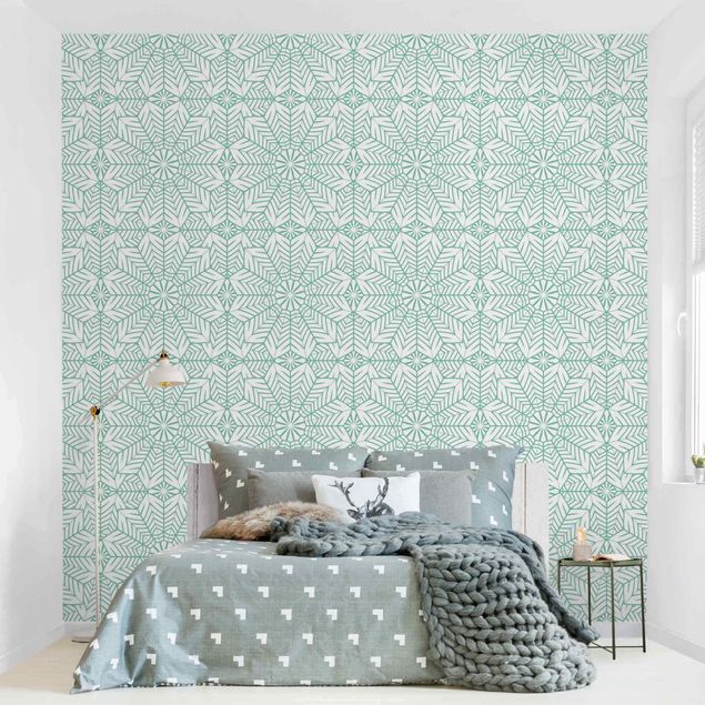 Fotobehang Moroccan XXL Tile Pattern In Turquoise