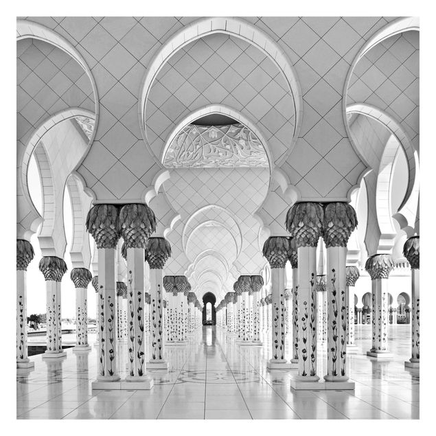 Fotobehang Mosque In Abu Dhabi Black And White