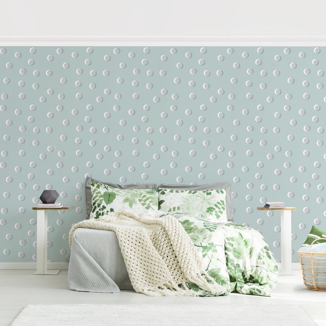 Patroonbehang Pattern With Dots And Circles On Bluish Grey
