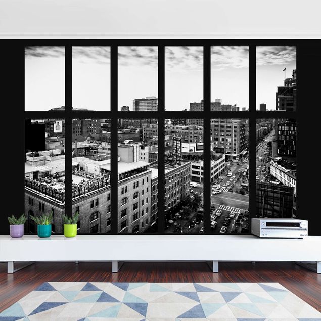 Fotobehang New York Window View Black And White
