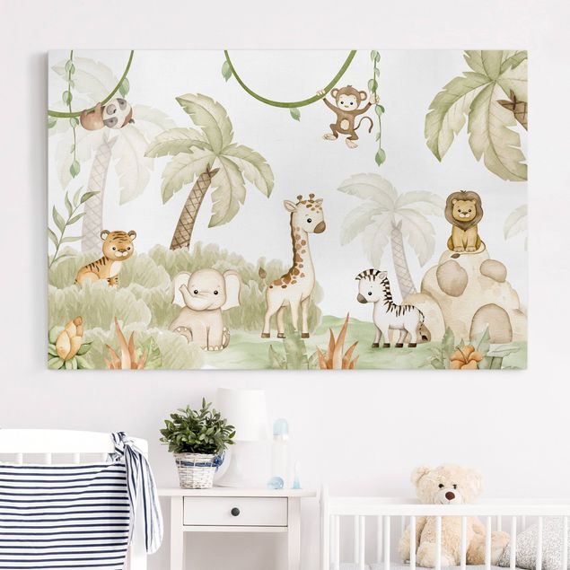 Canvas schilderijen - Cute savannah animals at the edge of the jungle