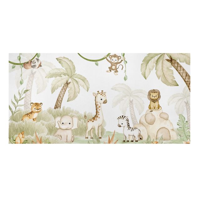 Canvas schilderijen - Cute savannah animals at the edge of the jungle