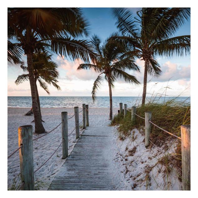 Fotobehang Palm Trees At Boardwalk To The Ocean