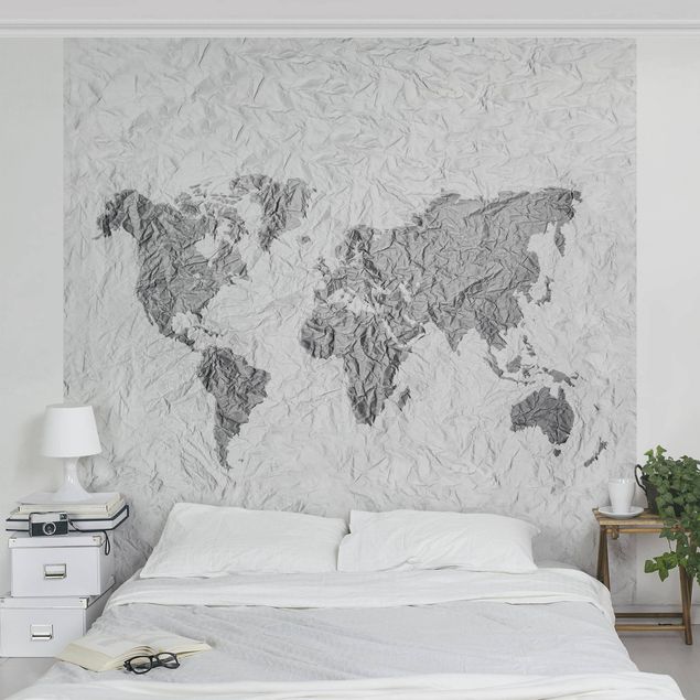 Fotobehang Paper World Map White Grey