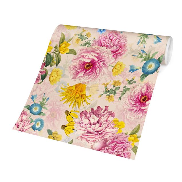 Patroonbehang Peony Pattern With Yellow