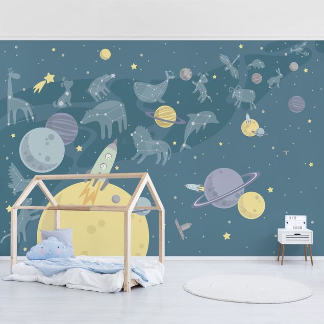 Fotobehang Planets With Zodiac And Missiles