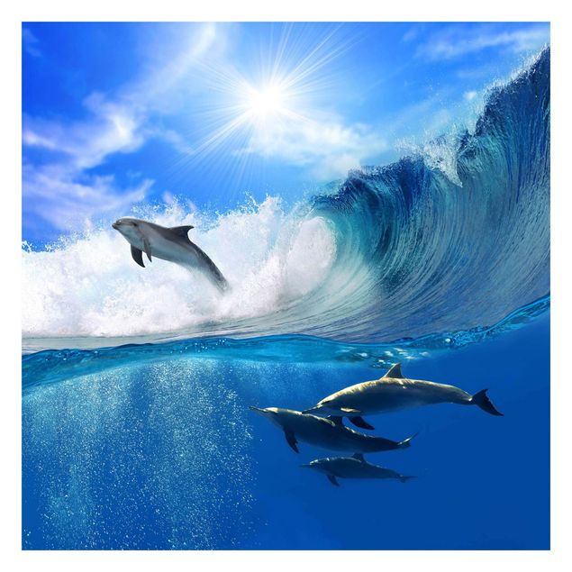 Fotobehang Playing Dolphins