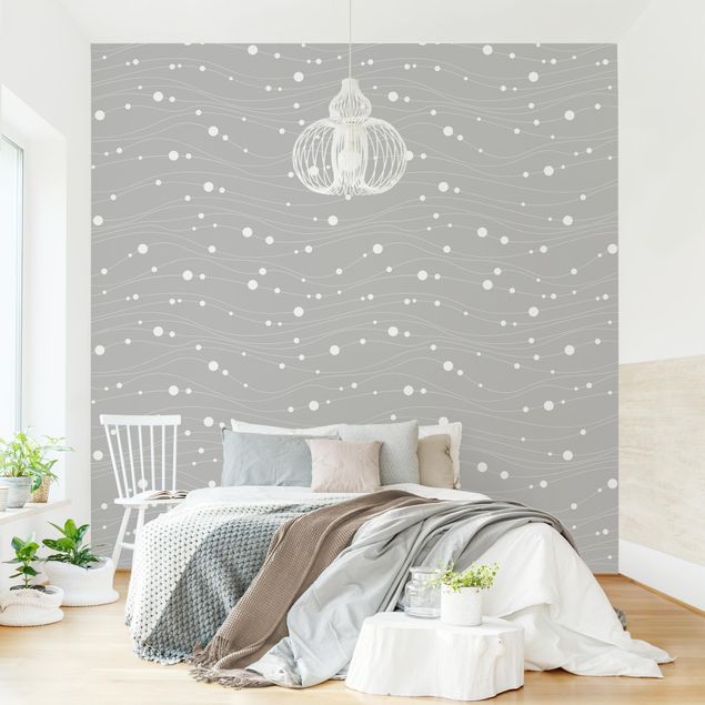 Fotobehang Dots On Wave Pattern In Front Of Gray