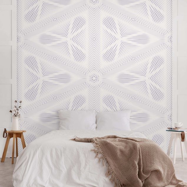 Fotobehang Rhombic Pattern With Stripes And Star In Grey