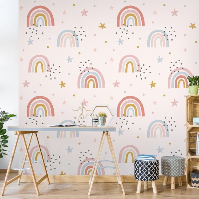 Patroonbehang Rainbow World With Stars And Dots