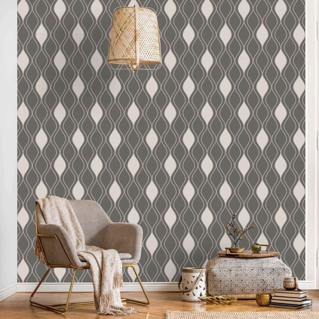 Fotobehang Retro Pattern With Sparkling Drops In Anthracite