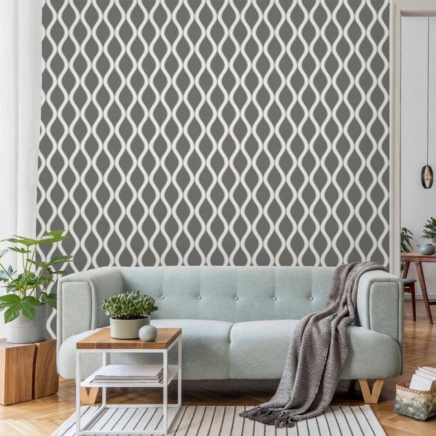 Fotobehang Retro Pattern With Sparkling Waves In Anthracite