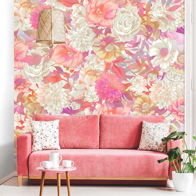Fotobehang Pink Blossom Dream With Roses