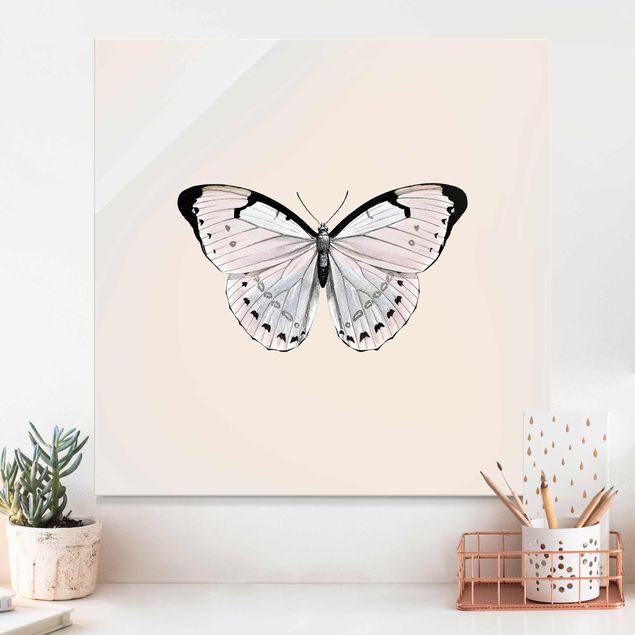 Magnettafel Glas Butterfly On Beige