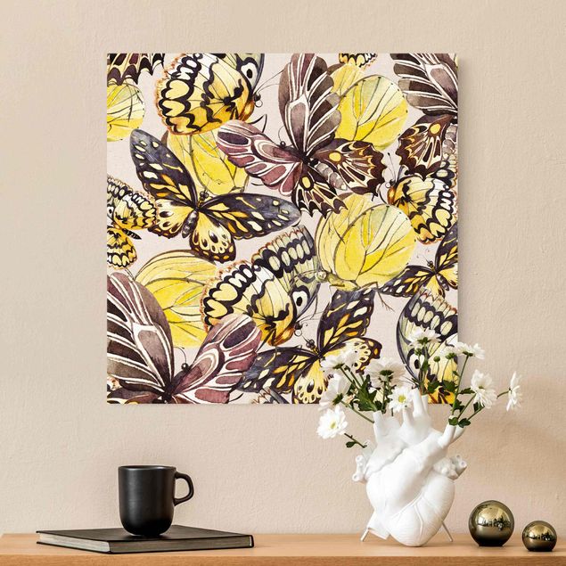 Natuurlijk canvas schilderijen Swarm Of Butterflies Brimstone Butterfly