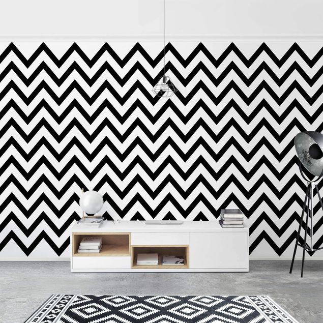 Patroonbehang Black And White Zigzag