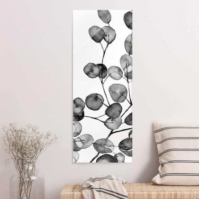 Glas Magnettafel Black And White Eucalyptus Twig Watercolour