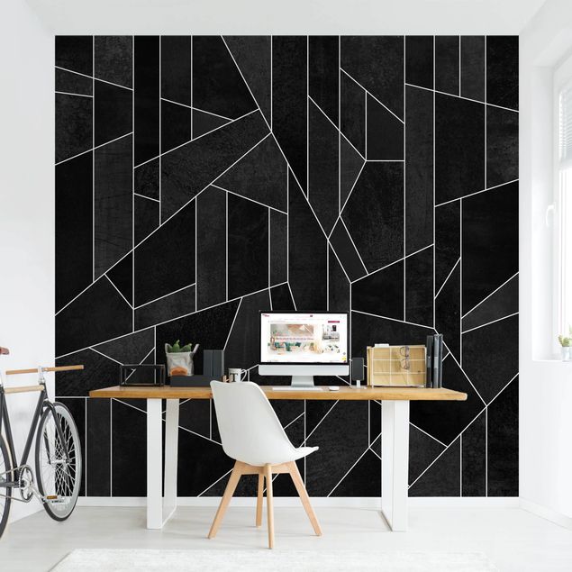 Patroonbehang Black And White Geometric Watercolour