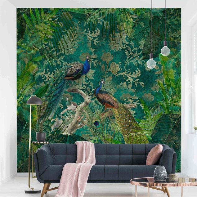 Fotobehang - Shabby Chic Collage - Noble Peacock II