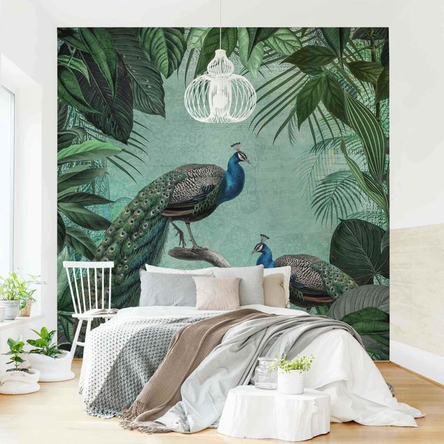 Fotobehang Shabby Chic Collage - Noble Peacock