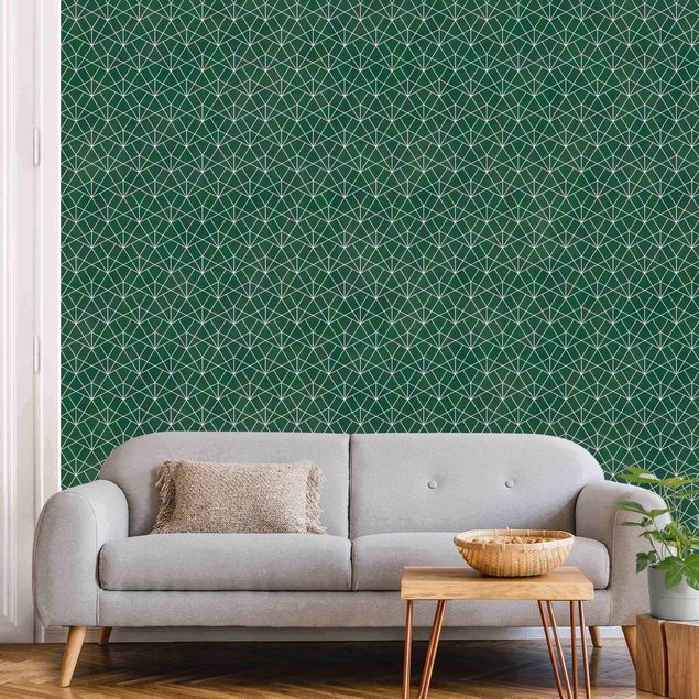 Fotobehang Emerald Art Deco Line Pattern