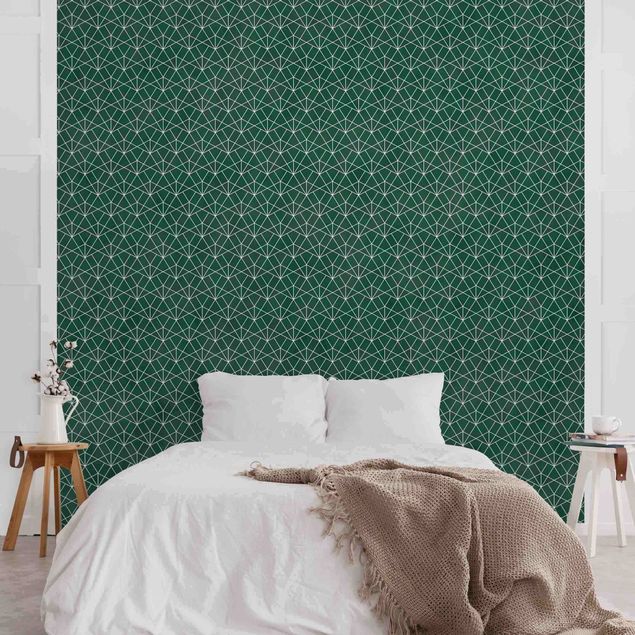 Fotobehang Emerald Art Deco Line Pattern