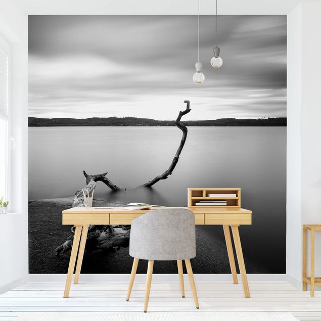 Fotobehang Sunset In Black And White By The Lake