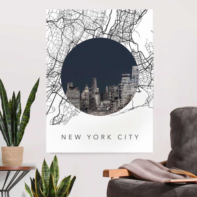 Glasschilderijen Map Collage New York City