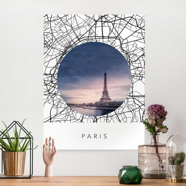 Magnettafel Glas Map Collage Paris