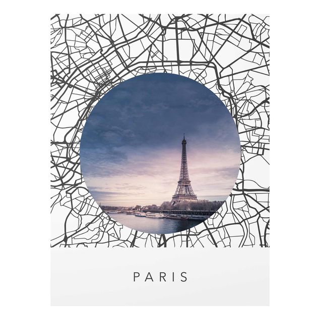 Glasschilderijen Map Collage Paris