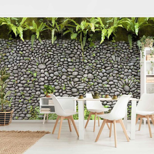 Fotobehang Stone Wall With Plants