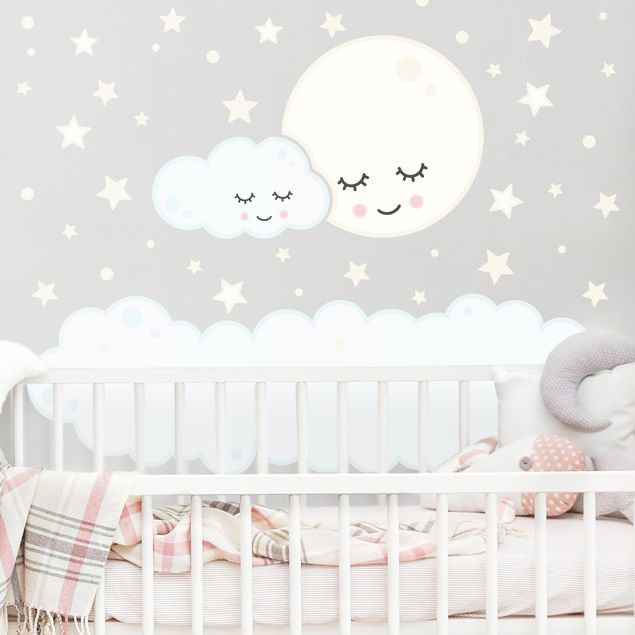 Muurstickers liefde Star moon cloud with sleeping eyes