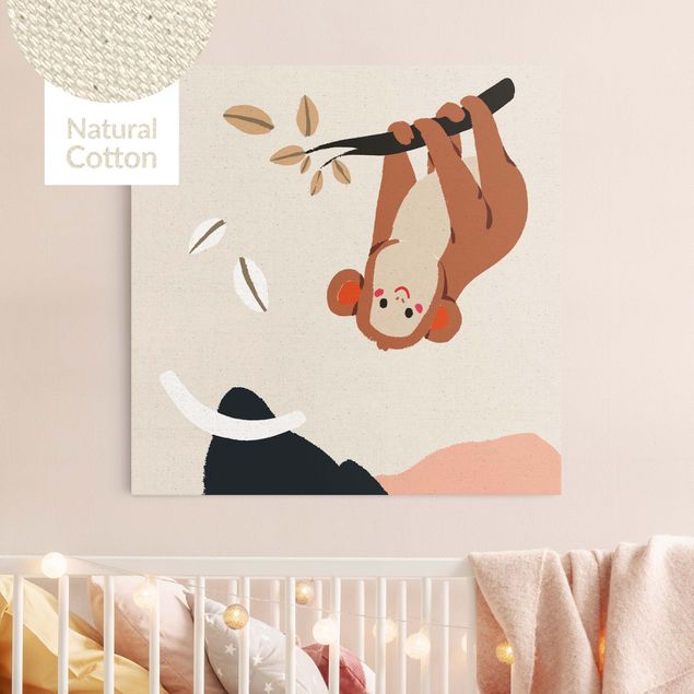 Natuurlijk canvas schilderijen Cute Animal Illustration - Monkey
