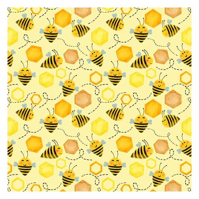 Patroonbehang Sweet Honey With Bees Illustration
