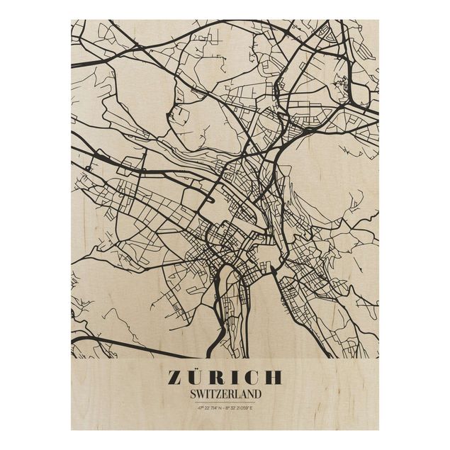 Houten schilderijen Zurich City Map - Classic