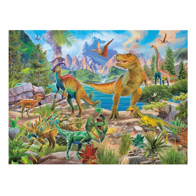 Canvas schilderijen T-Rex And Parasaurolophus