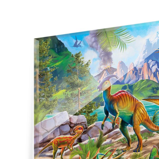 Glasschilderijen T-Rex And Parasaurolophus