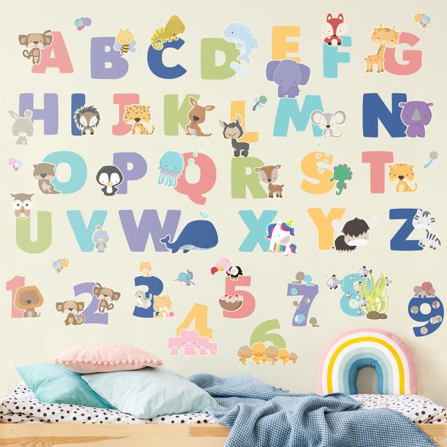 Muurstickers letters Animal alphabet set