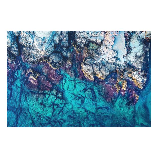 Glasschilderijen Top View Colourful Rocky Coastline