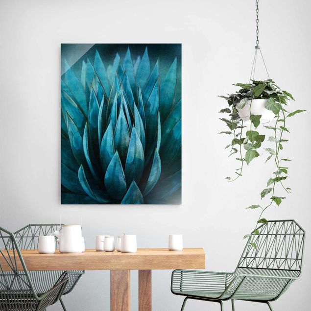 Glasschilderijen Turquoise Succulents