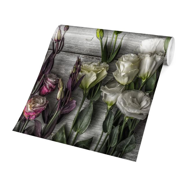 Fotobehang Tulip Rose Shabby Wood Look
