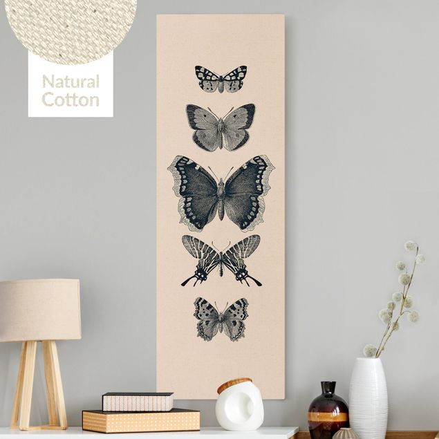 Natuurlijk canvas schilderijen Ink Butterflies On Beige Backdrop