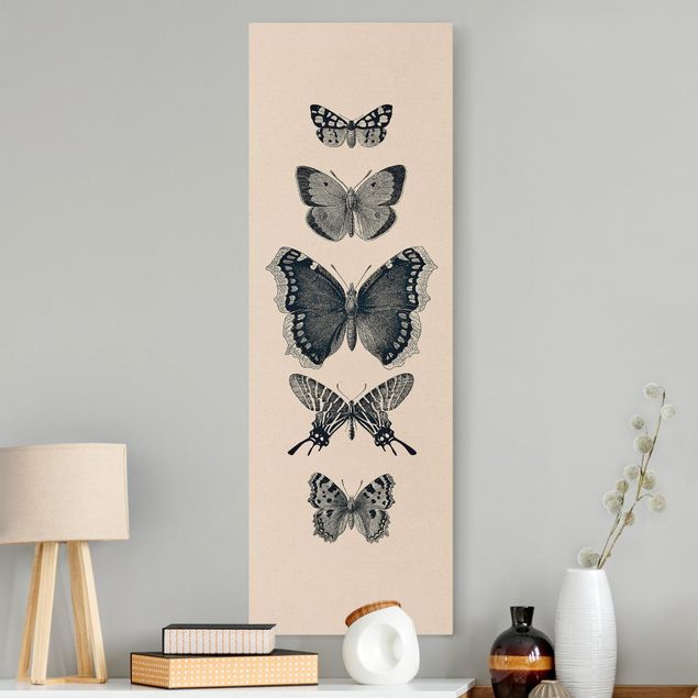 Natuurlijk canvas schilderijen Ink Butterflies On Beige Backdrop