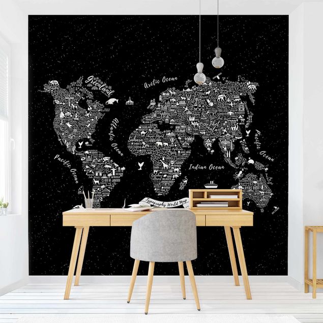 Fotobehang Typography World Map Black